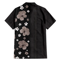 Hawaii Hibiscus and Plumeria Flowers Family Matching Short Sleeve Bodycon Dress and Hawaiian Shirt Tapa Tribal Pattern Half Style Grayscale Mode LT03 - Polynesian Pride