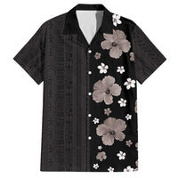 Hawaii Hibiscus and Plumeria Flowers Family Matching Summer Maxi Dress and Hawaiian Shirt Tapa Tribal Pattern Half Style Grayscale Mode LT03 Dad's Shirt - Short Sleeve Black - Polynesian Pride