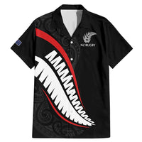 New Zealand Rugby Custom Family Matching Mermaid Dress and Hawaiian Shirt Sporty Silver Fern Shape with Maori Tattoos LT03 Dad's Shirt - Short Sleeve Black - Polynesian Pride