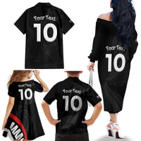 New Zealand Rugby Custom Family Matching Off The Shoulder Long Sleeve Dress and Hawaiian Shirt Sporty Silver Fern Shape with Maori Tattoos - Polynesian Pride