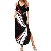 New Zealand Rugby Custom Family Matching Summer Maxi Dress and Hawaiian Shirt Sporty Silver Fern Shape with Maori Tattoos LT03 Mom's Dress Black - Polynesian Pride
