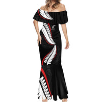New Zealand Rugby Custom Mermaid Dress Sporty Silver Fern Shape with Maori Tattoos LT03 - Polynesian Pride