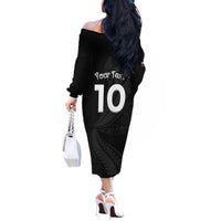 New Zealand Rugby Custom Off The Shoulder Long Sleeve Dress Sporty Silver Fern Shape with Maori Tattoos LT03 - Polynesian Pride