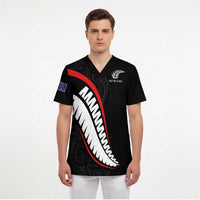 New Zealand Rugby Custom Scrub Top Sporty Silver Fern Shape with Maori Tattoos - Polynesian Pride