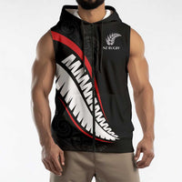 New Zealand Rugby Custom Sleeveless Zip Hoodie Sporty Silver Fern Shape with Maori Tattoos LT03 - Polynesian Pride