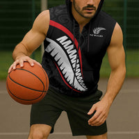 New Zealand Rugby Custom Sleeveless Zip Hoodie Sporty Silver Fern Shape with Maori Tattoos LT03 - Polynesian Pride