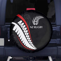 New Zealand Rugby Spare Tire Cover Sporty Silver Fern Shape with Maori Tattoos LT03 No hole Black - Polynesian Pride