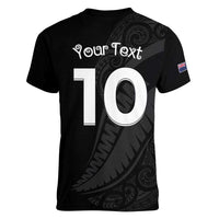 New Zealand Rugby Custom Women V-Neck T-Shirt Sporty Silver Fern Shape with Maori Tattoos LT03 - Polynesian Pride