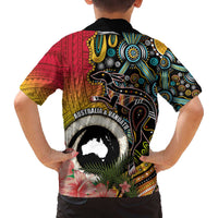 Vanuatu and Australia Together Family Matching Off The Shoulder Long Sleeve Dress and Hawaiian Shirt Kangaroo with Pig Tusk Indigenous Pattern LT03 - Polynesian Pride