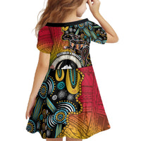 Vanuatu and Australia Together Family Matching Off The Shoulder Long Sleeve Dress and Hawaiian Shirt Kangaroo with Pig Tusk Indigenous Pattern LT03 - Polynesian Pride