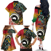 Vanuatu and Australia Together Family Matching Off The Shoulder Long Sleeve Dress and Hawaiian Shirt Kangaroo with Pig Tusk Indigenous Pattern LT03 - Polynesian Pride