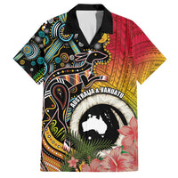 Vanuatu and Australia Together Family Matching Off The Shoulder Long Sleeve Dress and Hawaiian Shirt Kangaroo with Pig Tusk Indigenous Pattern LT03 Dad's Shirt - Short Sleeve Black - Polynesian Pride