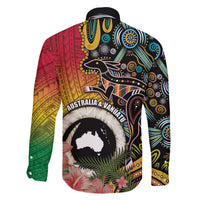 Vanuatu and Australia Together Family Matching Off The Shoulder Long Sleeve Dress and Hawaiian Shirt Kangaroo with Pig Tusk Indigenous Pattern LT03 - Polynesian Pride