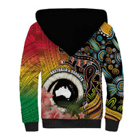 Vanuatu and Australia Together Sherpa Hoodie Kangaroo with Pig Tusk Indigenous Pattern