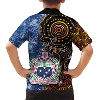 Samoa and Australia Together Family Matching Long Sleeve Bodycon Dress and Hawaiian Shirt Kangaroo and Tribal Hibiscus Aboriginal Pattern LT03 - Polynesian Pride