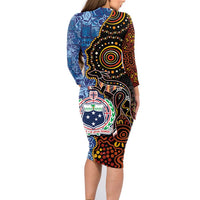 Samoa and Australia Together Family Matching Long Sleeve Bodycon Dress and Hawaiian Shirt Kangaroo and Tribal Hibiscus Aboriginal Pattern LT03 - Polynesian Pride