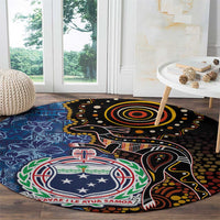 Samoa and Australia Together Round Carpet Kangaroo and Tribal Hibiscus Aboriginal Pattern