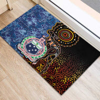 Samoa and Australia Together Rubber Doormat Kangaroo and Tribal Hibiscus Aboriginal Pattern