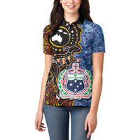Samoa and Australia Together Women Polo Shirt Kangaroo and Tribal Hibiscus Aboriginal Pattern LT03 - Polynesian Pride