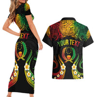 Personalised Pohnpei Independence Day Couples Matching Short Sleeve Bodycon Dress and Hawaiian Shirt Polynesian Tattoo and Plumeria Reggae Color LT03 - Polynesian Pride