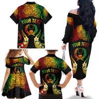 Personalised Pohnpei Independence Day Family Matching Off The Shoulder Long Sleeve Dress and Hawaiian Shirt Polynesian Tattoo and Plumeria Reggae Color LT03 - Polynesian Pride