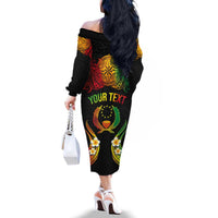 Personalised Pohnpei Independence Day Family Matching Off The Shoulder Long Sleeve Dress and Hawaiian Shirt Polynesian Tattoo and Plumeria Reggae Color LT03 - Polynesian Pride