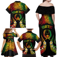 Personalised Pohnpei Independence Day Family Matching Off Shoulder Maxi Dress and Hawaiian Shirt Polynesian Tattoo and Plumeria Reggae Color LT03 - Polynesian Pride