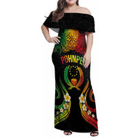 Personalised Pohnpei Independence Day Family Matching Off Shoulder Maxi Dress and Hawaiian Shirt Polynesian Tattoo and Plumeria Reggae Color LT03 Mom's Dress Reggae - Polynesian Pride