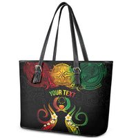Personalised Pohnpei Independence Day Leather Tote Bag Polynesian Tattoo and Plumeria Reggae Color