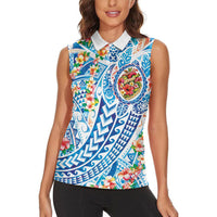 Hawaiian Turtle and Lei Women Sleeveless Polo Shirt Tribal Kakau and Tropical Plants Human Heart LT03 - Polynesian Pride