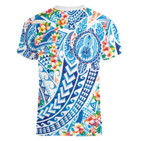 Hawaiian Turtle and Lei Women V-Neck T-Shirt Tribal Kakau and Tropical Plants Human Heart LT03 - Polynesian Pride