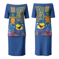 Hawaii Ocean Couples Matching Puletasi and Hawaiian Shirt Pineapple Turtle and Mango Reef Triggerfish and Kakau Tattoo LT03 - Polynesian Pride