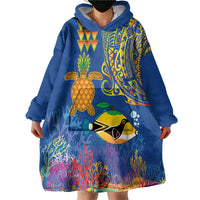 Hawaii Ocean Wearable Blanket Hoodie Pineapple Turtle and Mango Reef Triggerfish and Kakau Tattoo LT03 - Polynesian Pride