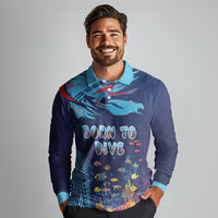 Personalized Hawaii Diving Long Sleeve Polo Shirt Tribal Pattern with Ocean Floor LT03 - Polynesian Pride