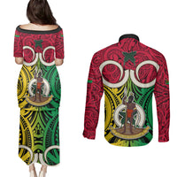 Vanuatu Couples Matching Puletasi Dress and Long Sleeve Button Shirts Pig Tusk Mix Maori Pattern and Namele Leaf LT03 - Polynesian Pride