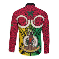 Vanuatu Long Sleeve Button Shirt Pig Tusk Mix Maori Pattern and Namele Leaf LT03 - Polynesian Pride