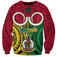 Vanuatu Sweatshirt Pig Tusk Mix Maori Pattern and Namele Leaf LT03 Unisex Red - Polynesian Pride