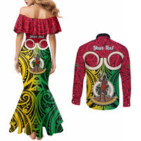 Personalised Vanuatu Couples Matching Mermaid Dress and Long Sleeve Button Shirts Pig Tusk Mix Maori Pattern and Namele Leaf LT03 - Polynesian Pride