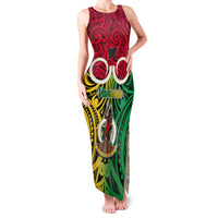 Personalised Vanuatu Family Matching Tank Maxi Dress and Hawaiian Shirt Pig Tusk Mix Maori Pattern and Namele Leaf LT03 Mom's Dress Red - Polynesian Pride