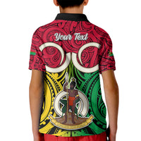 Personalised Vanuatu Kid Polo Shirt Pig Tusk Mix Maori Pattern and Namele Leaf LT03 - Polynesian Pride