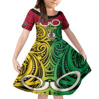 Personalised Vanuatu Kid Short Sleeve Dress Pig Tusk Mix Maori Pattern and Namele Leaf LT03 KID Red - Polynesian Pride