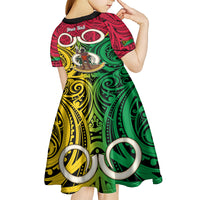 Personalised Vanuatu Kid Short Sleeve Dress Pig Tusk Mix Maori Pattern and Namele Leaf LT03 - Polynesian Pride