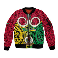 Personalised Vanuatu Sleeve Zip Bomber Jacket Pig Tusk Mix Maori Pattern and Namele Leaf LT03 Unisex Red - Polynesian Pride