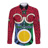Vanuatu Shefa Province Long Sleeve Button Shirt Pig Tusk Mix Maori Pattern and Namele Leaf LT03 Unisex Red - Polynesian Pride