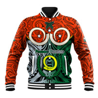 Vanuatu Penama Province Baseball Jacket Pig Tusk Mix Maori Pattern and Namele Leaf LT03 Unisex Orange - Polynesian Pride