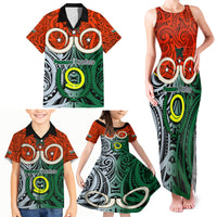 Vanuatu Penama Province Family Matching Tank Maxi Dress and Hawaiian Shirt Pig Tusk Mix Maori Pattern and Namele Leaf LT03 - Polynesian Pride