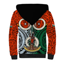 Vanuatu Penama Province Sherpa Hoodie Pig Tusk Mix Maori Pattern and Namele Leaf LT03 - Polynesian Pride