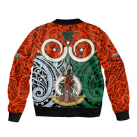 Vanuatu Penama Province Sleeve Zip Bomber Jacket Pig Tusk Mix Maori Pattern and Namele Leaf LT03 - Polynesian Pride
