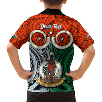Personalised Vanuatu Penama Province Family Matching Off Shoulder Maxi Dress and Hawaiian Shirt Pig Tusk Mix Maori Pattern and Namele Leaf LT03 - Polynesian Pride