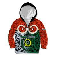Personalised Vanuatu Penama Province Kid Hoodie Pig Tusk Mix Maori Pattern and Namele Leaf LT03 Zip Hoodie Orange - Polynesian Pride